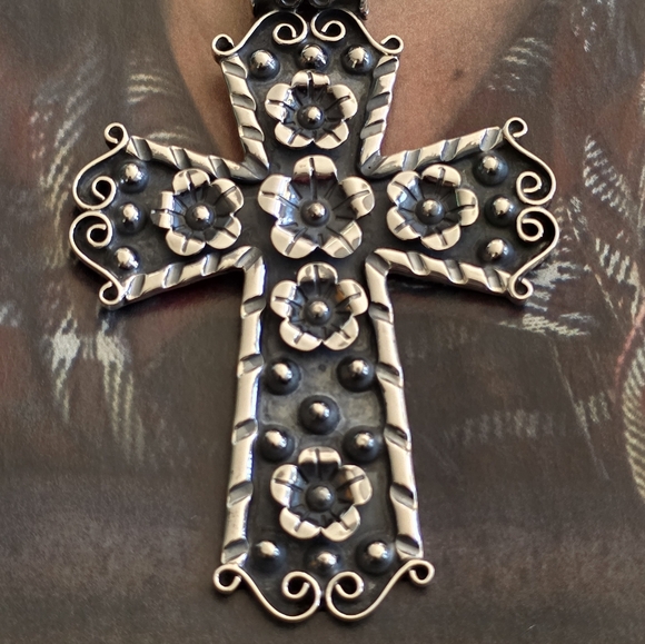 Sterling Silver TAXCO Cross Pendant (Heavy) - Picture 2 of 16